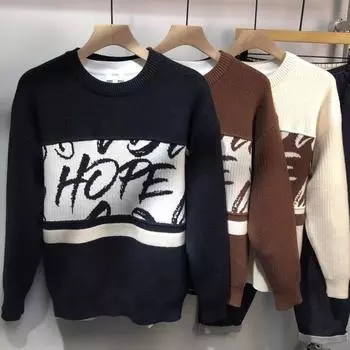 Мужской свитер на осень и зиму с круглым вырезом, модный свитер с буквами, соответствующий цвету, высококачественный трехцветный топ M коричневый