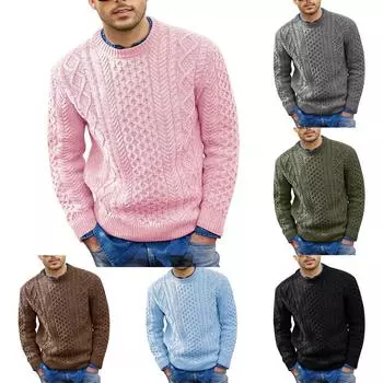 Мужской свитер, однотонный модный вязаный топ с круглым вырезом и длинными рукавами L