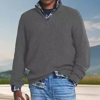 Мужской свитер осень-зима, имитация двух частей, клетчатый принт, трикотажный толстый, с длинными рукавами, свободный, с высоким воротником L серый