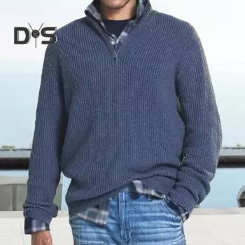 Мужской свитер осень-зима, имитация двух частей, клетчатый принт, трикотажный толстый, с длинными рукавами, свободный свитер с высоким воротником, термоизоляция, повседневная одежда, трикотаж L серый