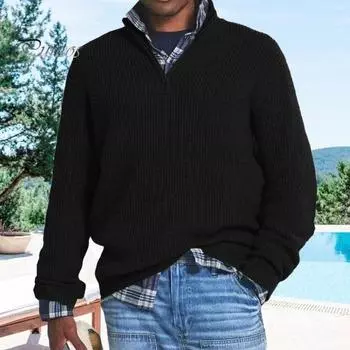 Мужской свитер осень-зима, имитация двух частей, клетчатый принт, трикотажный толстый, с длинными рукавами, свободный свитер с высоким воротником, термоизоляция, повседневная одежда, трикотаж L серый