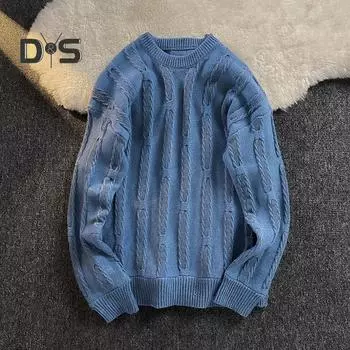 Мужской свитер осень-зима контрастного цвета с круглым вырезом, вязаный свободный пуловер, эластичный термосвитер для повседневной носки, школы, спорта и отдыха на природе 3XL белый