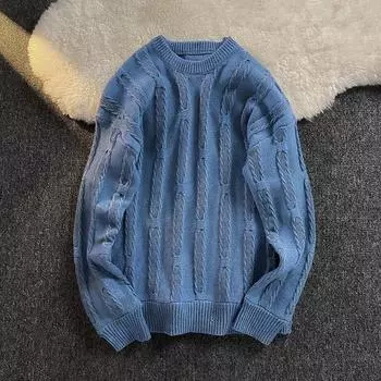 Мужской свитер осень-зима контрастного цвета с круглым вырезом, вязаный свободный пуловер, эластичный термосвитер для повседневной носки, школы, спорта и отдыха на природе 3XL белый