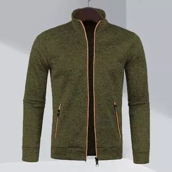 Мужской свитер осень-зима, пальто, застежка-молния, карманы на молнии, трикотажный тонкий кардиган, воротник-стойка, длинные рукава, однотонная эластичная манжета, повседневная куртка XL синий