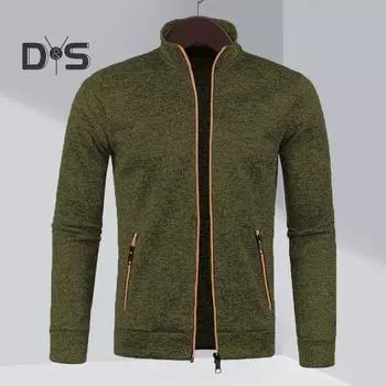 Мужской свитер осень-зима, пальто, застежка-молния, карманы на молнии, трикотажный тонкий кардиган, воротник-стойка, длинные рукава, однотонная эластичная манжета, повседневная куртка XL чёрный