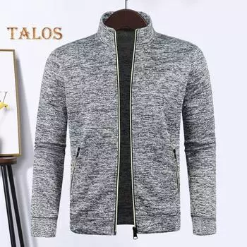 Мужской свитер осень-зима, пальто, застежка-молния, карманы на молнии, трикотажный тонкий кардиган, воротник-стойка, длинные рукава, однотонная эластичная манжета, повседневная куртка XL зелёный