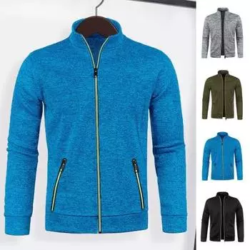 Мужской свитер осень-зима пальто застежка-молния карманы трикотажный тонкий кардиган воротник стойка XL зелёный