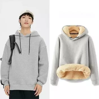 Мужской свитер осень-зима с капюшоном большого размера, свободный, плюс бархатный, толстый, из овечьего флиса, теплый топ 4XL чёрный