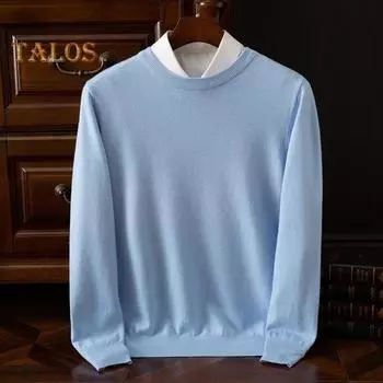 Мужской свитер осень-зима с круглым вырезом, свободный, с длинными рукавами, трикотажный, эластичный, однотонный, деловой стиль, теплый трикотаж M бежевый