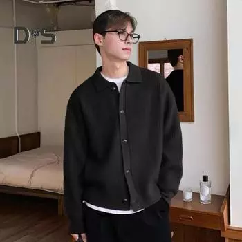 Мужской свитер осень-зима с отложным воротником, однобортный, на пуговицах, свободный кардиган, свитер, пальто с длинными рукавами, трикотажная куртка, для работы, школы, свиданий, верхняя одежда M красный