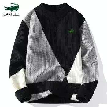 Мужской свитер осень/зима с вязаной подкладкой, новый тренд, универсальный широкий свитер с половиной и высоким воротником M