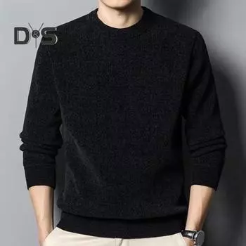 Мужской свитер осень-зима, толстый плюшевый с подкладкой, круглый вырез, трикотажный однотонный эластичный пуловер, свободный, сохраняющий тепло, для работы, бизнеса, школы, свитер M чёрный