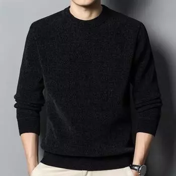 Мужской свитер осень-зима, толстый плюшевый с подкладкой, круглый вырез, трикотажный однотонный эластичный пуловер, свободный, сохраняющий тепло, для работы, бизнеса, школы, свитер L вино красного