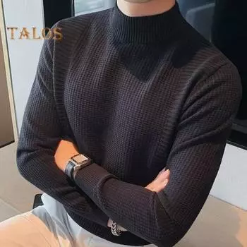 Мужской свитер осень-зима, толстый, с полувысоким воротником, трикотажный, однотонный, эластичный, свободный, сохраняющий тепло, для работы, бизнеса, школы, свитер M белый