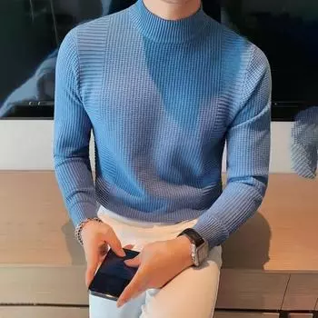 Мужской свитер осень-зима, толстый, с полувысоким воротником, трикотажный, однотонный, эластичный, свободный, сохраняющий тепло, для работы, бизнеса, школы, свитер M белый