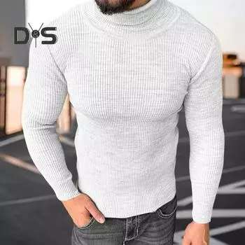 Мужской свитер осень-зима, трикотажный облегающий свитер с высоким воротником, эластичный топ, однотонный повседневный спортивный свитер M жёлтый