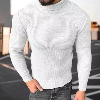 Мужской свитер осень-зима, трикотажный облегающий свитер с высоким воротником, эластичный топ, однотонный повседневный спортивный свитер M чёрный