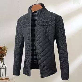 Мужской свитер-пальто на молнии с воротником-стойкой, в стиле пэчворк, с длинными рукавами, контрастного цвета, большой размер L вино красного