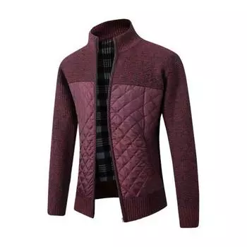 Мужской свитер-пальто на молнии с воротником-стойкой, в стиле пэчворк, с длинными рукавами, контрастного цвета, большой размер L чёрный