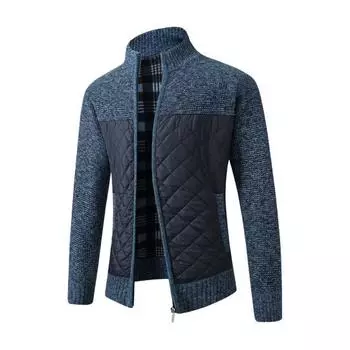 Мужской свитер-пальто на молнии с воротником-стойкой, в стиле пэчворк, с длинными рукавами, контрастного цвета, большой размер, тонкий L светло-серый