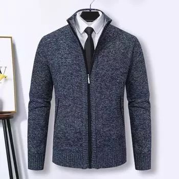 Мужской свитер, пальто на молнии, воротник-стойка, длинные рукава, однотонный, большой размер, тонкий L бежевый