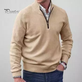 Мужской свитер, пальто, полумолния, трикотаж, эластичный, с длинными рукавами, воротником-стойкой, верхняя одежда больших размеров, повседневная одежда в английском стиле, школьный свитер средней длины L зелёный