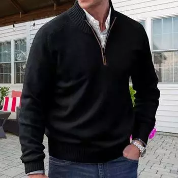 Мужской свитер, пальто, полумолния, трикотаж, эластичный, длинные рукава, воротник-стойка, верхняя одежда, чистый XL чёрный
