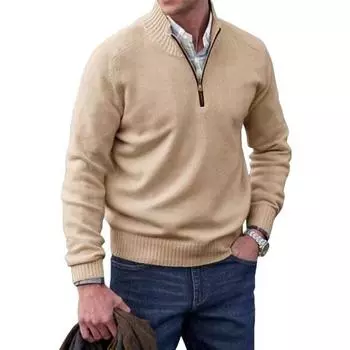 Мужской свитер, пальто, полумолния, трикотаж, эластичный, длинные рукава, воротник-стойка, верхняя одежда L абрикосовый