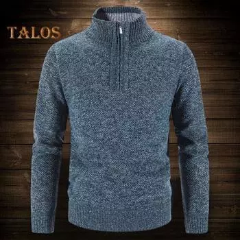 Мужской свитер, пальто, полумолния, трикотаж, эластичный, с длинными рукавами, воротником-стойкой, верхняя одежда, чистый цвет, повседневная одежда в английском стиле, школьный свитер средней длины M синий