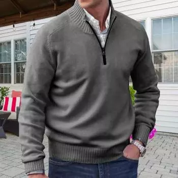 Мужской свитер, пальто, полумолния, трикотаж, эластичный, с длинными рукавами, воротником-стойкой, верхняя одежда, чистый цвет, повседневная одежда в английском стиле, школьный свитер средней длины XL красный