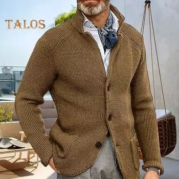 Мужской свитер, пальто с двумя карманами, однобортный, трикотажный, эластичный, с длинными рукавами, отложным воротником, верхняя одежда, однотонная, повседневная одежда, для школы, средней длины M белый