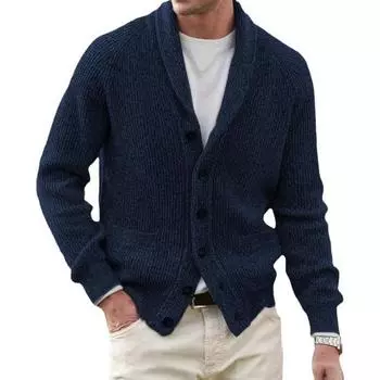 Мужской свитер Пальто с карманами Отложной воротник Длинные рукава Однобортный пуговицы Длинные рукава Однотонный M серый