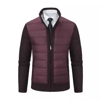 Мужской свитер, пальто с карманами, утолщенная трикотажная свободная застежка-молния, плюшевая, с длинными рукавами, воротником-стойкой, с лоскутным узором, утепленная куртка на осень-зиму L вино красного