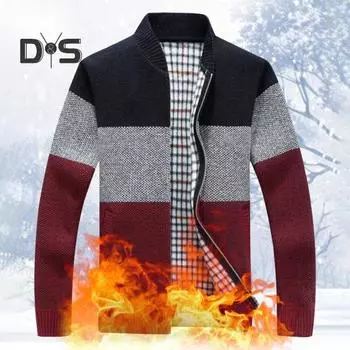 Мужской свитер, пальто, толстый плюш, цветные блоки, застежка-молния, воротник-стойка, трикотажная свободная, сохраняющая тепло куртка, осенне-зимний кардиган, верхняя одежда M темно-серого