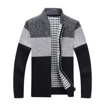 Мужской свитер, пальто, толстый плюш, цветные блоки, застежка-молния, воротник-стойка, трикотажная свободная, сохраняющая тепло куртка, осенне-зимний кардиган, верхняя одежда L красный