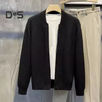 Мужской свитер, пальто, застежка-молния, трикотаж, эластичный, с длинными рукавами, с круглым вырезом, верхняя одежда, чистый цвет, большие размеры, свободный, повседневный, кардиган, повседневная одежда, школьная, средняя L хаки