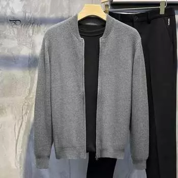 Мужской свитер, пальто, застежка-молния, трикотаж, эластичный, с длинными рукавами, с круглым вырезом, верхняя одежда, чистый цвет, большие размеры, свободный, повседневный, кардиган, повседневная одежда, школьная, средняя L серый