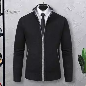 Мужской свитер, пальто, застежка-молния, воротник-стойка, длинные рукава, однотонный, большого размера, облегающий, плотная верхняя одежда, эластичная, повседневная, осенне-зимняя куртка с L бежевый