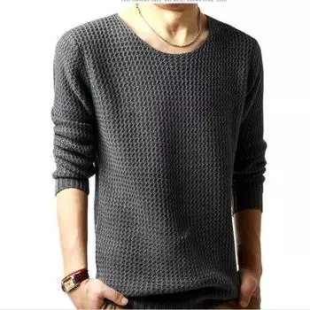 Мужской свитер, повседневный, с круглым вырезом, простой вязаный свитер, весна и осень, тонкий, с длинными рукавами, универсальный, модный, большого размера, нижняя рубашка M чёрный