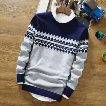 Мужской свитер-пуловер с круглым вырезом осень/зима - молодежный корейский модный тренд