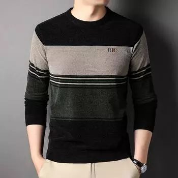 Мужской свитер с длинным рукавом и круглым воротом, сохраняющий тепло, мужской свитер M синий