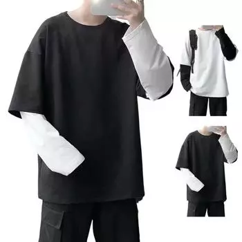 Мужской свитер с длинным рукавом в стиле колор-блок, свободная рубашка с длинным рукавом 3XL белый