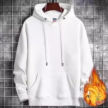 Мужской свитер с капюшоном из чистого хлопка, осенне-зимний, плюс бархатный толстый теплый свободный пуловер с капюшоном XXXXXL белый