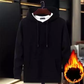 Мужской свитер с капюшоном из чистого хлопка, осенне-зимний, плюс бархатный толстый теплый свободный пуловер с капюшоном S белый