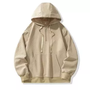 Мужской свитер с капюшоном, на молнии до середины, с длинными рукавами, осенний, с тисненым верхом, куртка M хаки