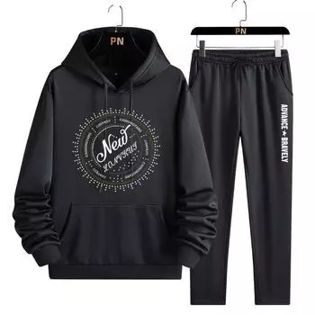 Мужской свитер с капюшоном, состоящий из двух частей, флисовый утеплитель, повседневный спортивный комплект с длинными рукавами, мужской комплект M