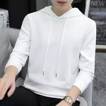 Мужской свитер с капюшоном, свободный однотонный свитер с длинными рукавами, модная красивая повседневная одежда M