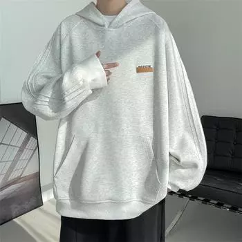 Мужской свитер с капюшоном, тренд весны и осени, свободный, повседневный, спортивный, подростковый, топ, пуловер, куртка для мужчин M серый