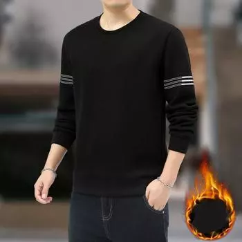 Мужской свитер с круглым вырезом больших размеров, осенне-зимний пуловер, свободный мужской топ с длинными рукавами XL чёрный