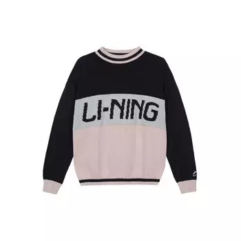 Мужской свитер с круглым вырезом и длинными рукавами Li Ning Color Block Splicing Design с логотипом бренда, черный, серый, AMBP016-3 XL